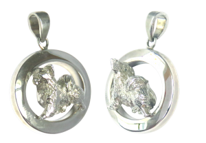 14K Gold or Sterling Silver Longhaired Chihuahua in Glossy Oval Pendant