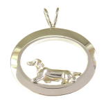 14K Gold or Sterling Silver Trotting Smooth Dachshund in Glossy Oval Pendant