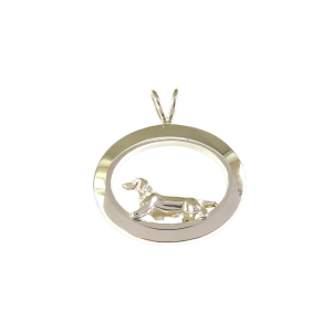 14K Gold or Sterling Silver Trotting Smooth Dachshund in Glossy Oval Pendant