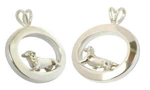 14K Gold or Sterling Silver Trotting Smooth Dachshund in Glossy Oval Pendant