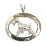14K Gold or Sterling Silver Miniature Schnauzer in Glossy Oval Pendant