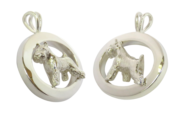 14K Gold or Sterling Silver Miniature Schnauzer in Glossy Oval Pendant