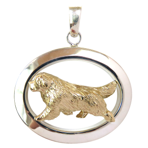 14K Gold or Sterling Silver Newfoundland in Glossy Oval Pendant