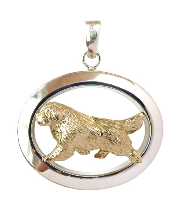 14K Gold or Sterling Silver Newfoundland in Glossy Oval Pendant
