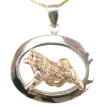 14K Gold or Sterling Silver Norwegian Elkhound in Glossy Oval Pendant