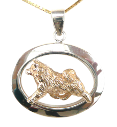 14K Gold or Sterling Silver Norwegian Elkhound in Glossy Oval Pendant