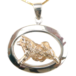 14K Gold or Sterling Silver Norwegian Elkhound in Glossy Oval Pendant