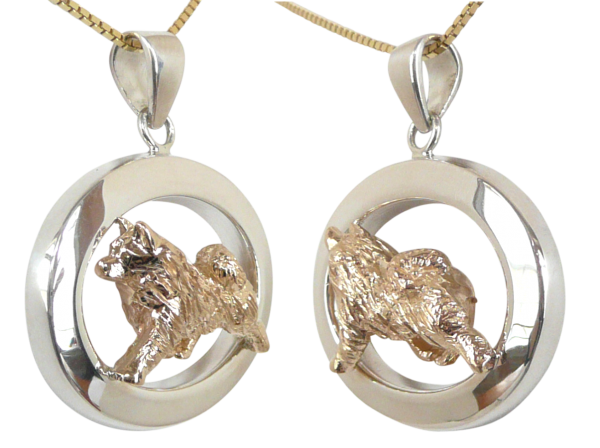 14K Gold or Sterling Silver Norwegian Elkhound in Glossy Oval Pendant
