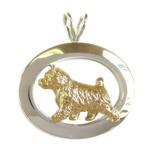 14K Gold or Sterling Silver Norwich Terrier in Glossy Oval Pendant