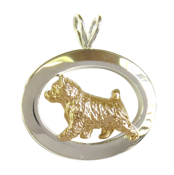 14K Gold or Sterling Silver Norwich Terrier in Glossy Oval Pendant