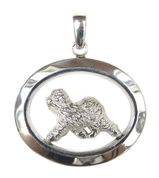 14K Gold or Sterling Silver Old English Sheepdog in Glossy Oval Pendant