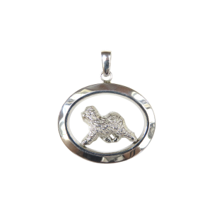 14K Gold or Sterling Silver Old English Sheepdog in Glossy Oval Pendant