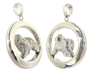 14K Gold or Sterling Silver Old English Sheepdog in Glossy Oval Pendant