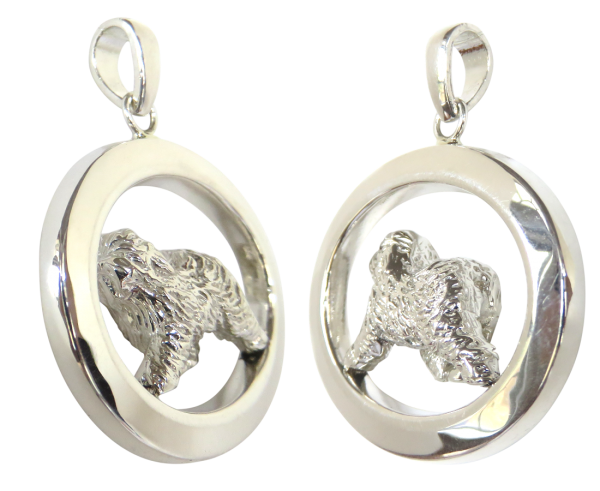 14K Gold or Sterling Silver Old English Sheepdog in Glossy Oval Pendant