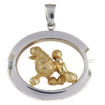 14K Gold or Sterling Silver Poodle in Large Glossy Oval Pendant
