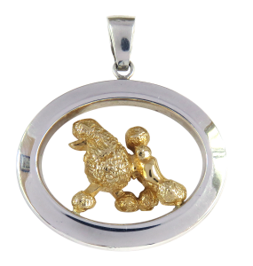 14K Gold or Sterling Silver Poodle in Large Glossy Oval Pendant