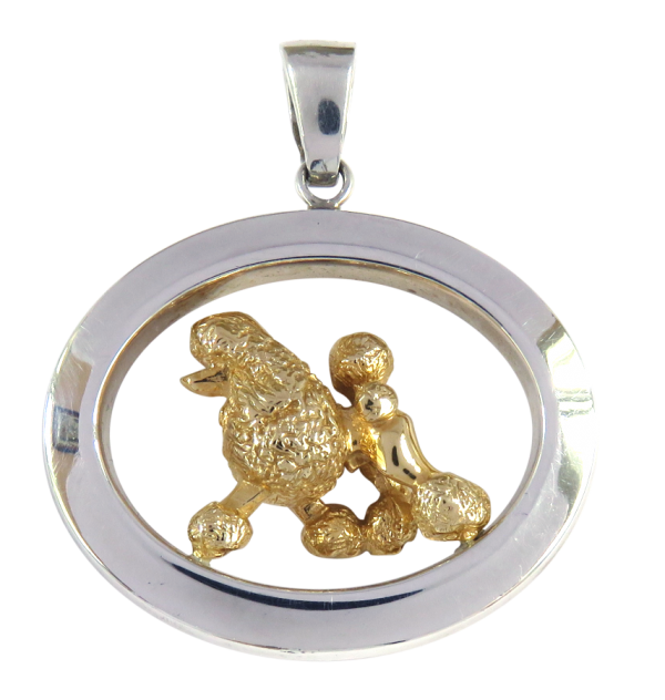 14K Gold or Sterling Silver Poodle in Large Glossy Oval Pendant