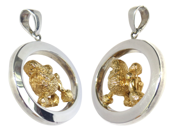 14K Gold or Sterling Silver Poodle in Large Glossy Oval Pendant