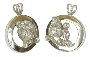 14K Gold or Sterling Silver Poodle in Glossy Oval Pendant