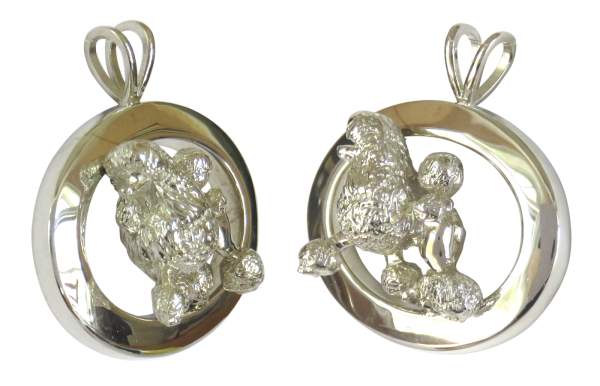 14K Gold or Sterling Silver Poodle in Glossy Oval Pendant