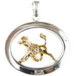 14K Gold or Sterling Silver Portuguese Water Dog Lion Cut in Large Glossy Oval Pendant