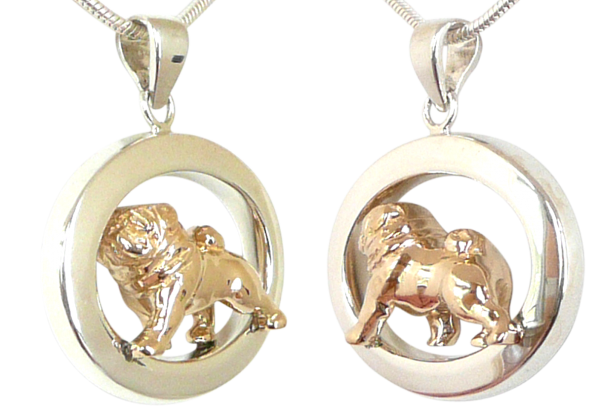 14K Gold or Sterling Silver Pug in Glossy Oval Pendant