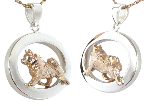 14K Gold or Sterling Silver Samoyed in Glossy Oval Pendant