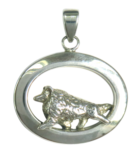 14K Gold or Sterling Silver Shetland Sheepdog - Sheltie - in Glossy Oval Pendant