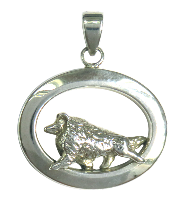 14K Gold or Sterling Silver Shetland Sheepdog - Sheltie - in Glossy Oval Pendant