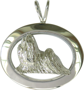 14K Gold or Sterling Silver Shih Tzu in Glossy Oval Pendant