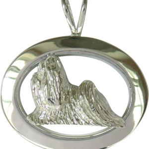 14K Gold or Sterling Silver Shih Tzu in Glossy Oval Pendant