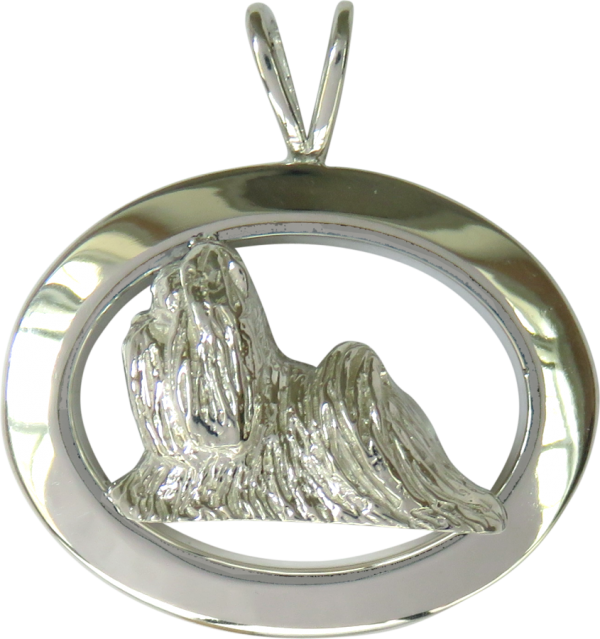 14K Gold or Sterling Silver Shih Tzu in Glossy Oval Pendant