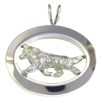 14K Gold or Sterling Silver Siberian Husky in Glossy Oval Pendant