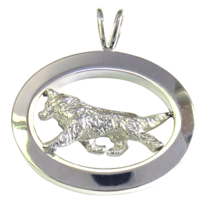14K Gold or Sterling Silver Siberian Husky in Glossy Oval Pendant