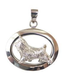 14K Gold or Sterling Silver Silky Terrier in Glossy Oval Pendant