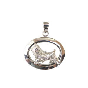14K Gold or Sterling Silver Silky Terrier in Glossy Oval Pendant