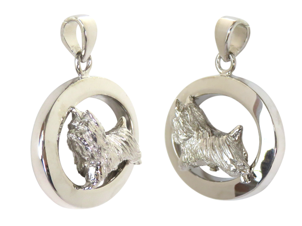14K Gold or Sterling Silver Silky Terrier in Glossy Oval Pendant