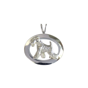 14K Gold or Sterling Large Soft Coated Wheaten Terrier in Glossy Oval Pendant