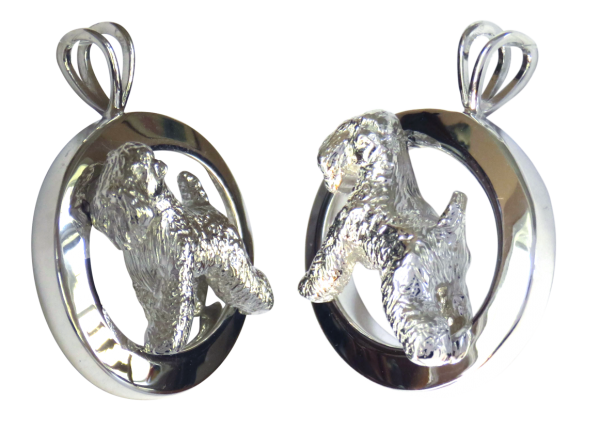 14K Gold or Sterling Large Soft Coated Wheaten Terrier in Glossy Oval Pendant