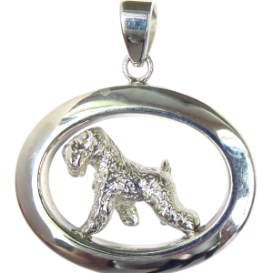 14K Gold or Sterling Small Soft Coated Wheaten Terrier in Glossy Oval Pendant