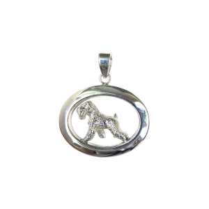 14K Gold or Sterling Small Soft Coated Wheaten Terrier in Glossy Oval Pendant