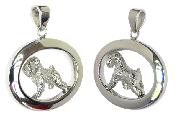 14K Gold or Sterling Small Soft Coated Wheaten Terrier in Glossy Oval Pendant