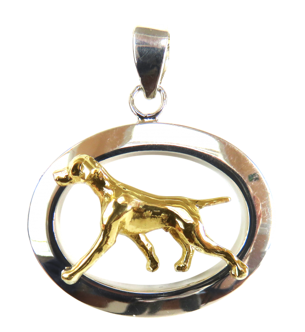 14K Gold or Sterling Silver Vizsla in Glossy Oval Pendant