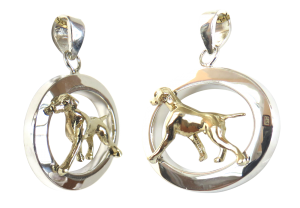 14K Gold or Sterling Silver Vizsla in Glossy Oval Pendant