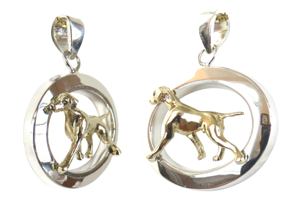 14K Gold or Sterling Silver Vizsla in Glossy Oval Pendant