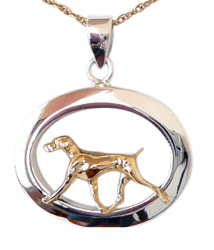 14K Gold or Sterling Weimaraner in Glossy Oval Pendant