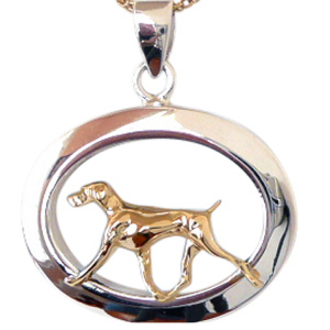 14K Gold or Sterling Weimaraner in Glossy Oval Pendant