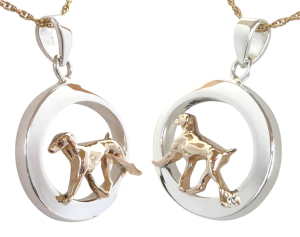 14K Gold or Sterling Weimaraner in Glossy Oval Pendant