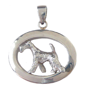 14K Gold or Sterling Wire Fox Terrier in Glossy Oval