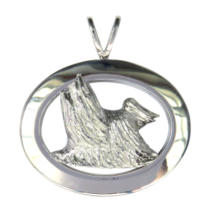 14K Gold or Sterling Silver Yorkshire Terrier - Yorkie- in Glossy Oval Pendant